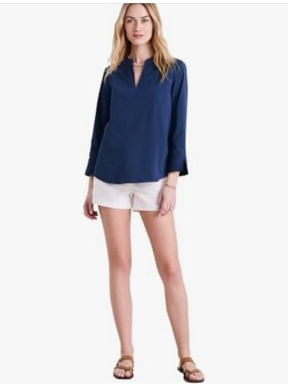 vineyard vines womens navy blue Harbor Seersucker Savannah Popover size medium